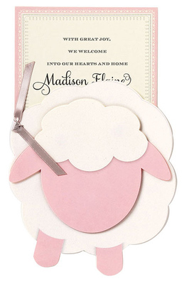 Pink Flocked Lamb Die-cut Announcements